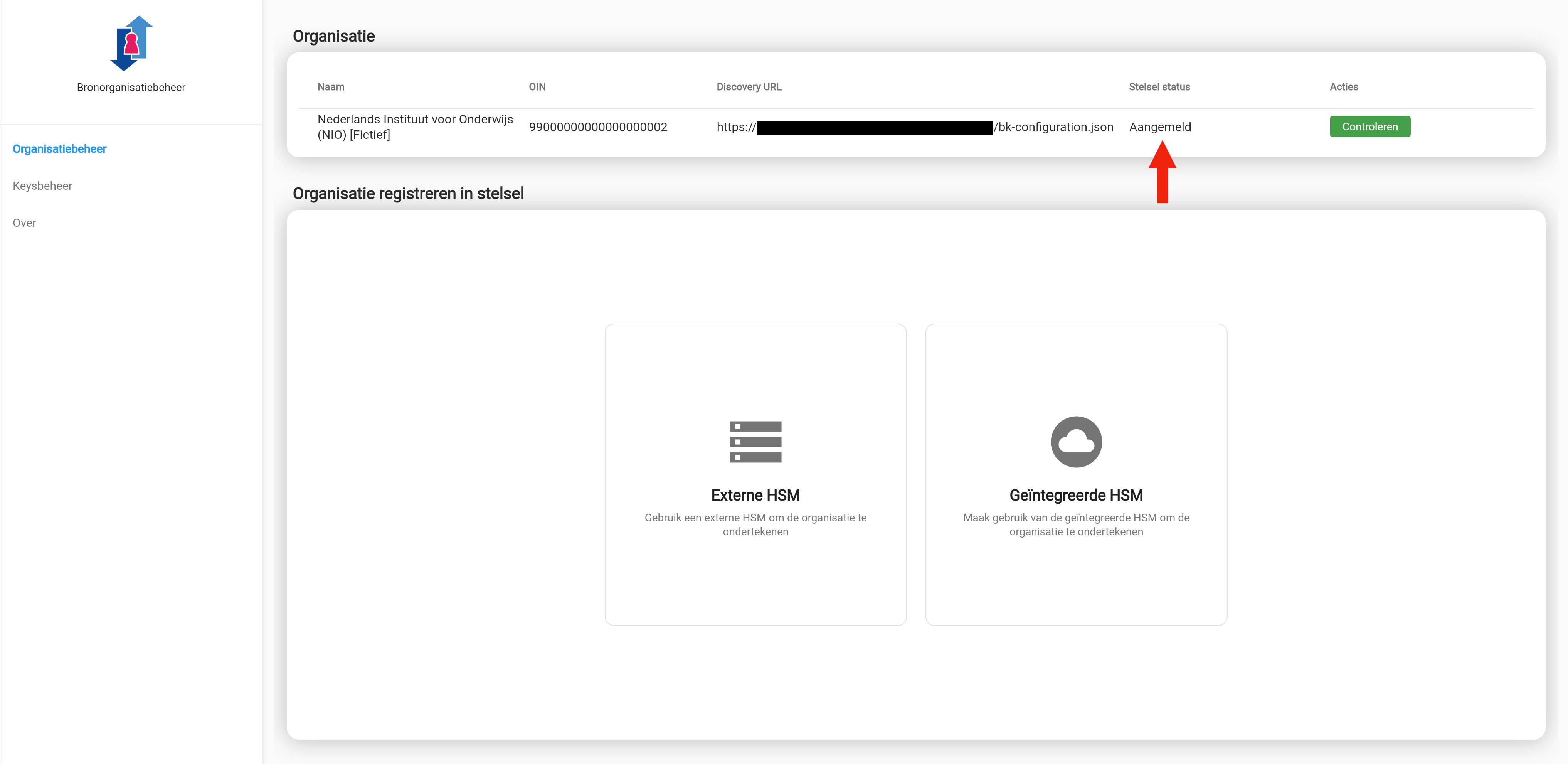 Scherm met status aangemeld