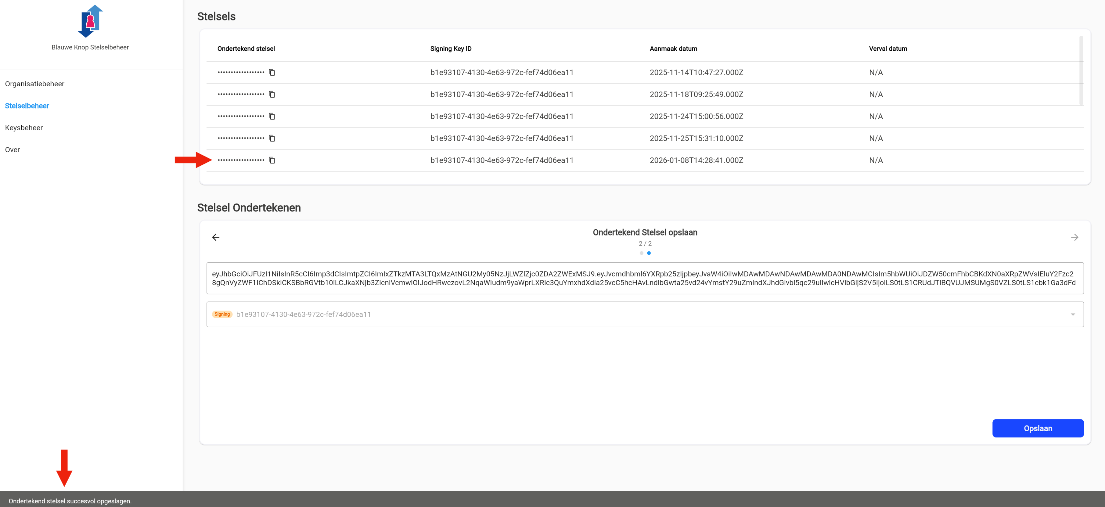 Stelseldocument opgeslagen
